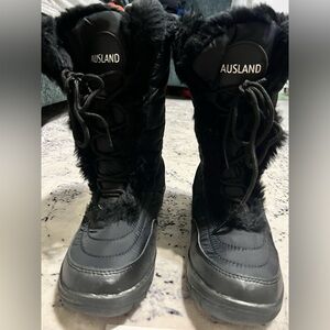 AUSLAND Women's Black Winter Snow Mid-Calf Waterproof Lace Up Boots-Black 7.5